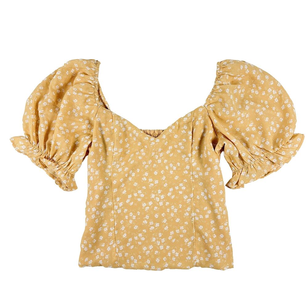 Abercrombie Floral Puff Sleeve Crop Top XS Yellow Cottagecore Coquette